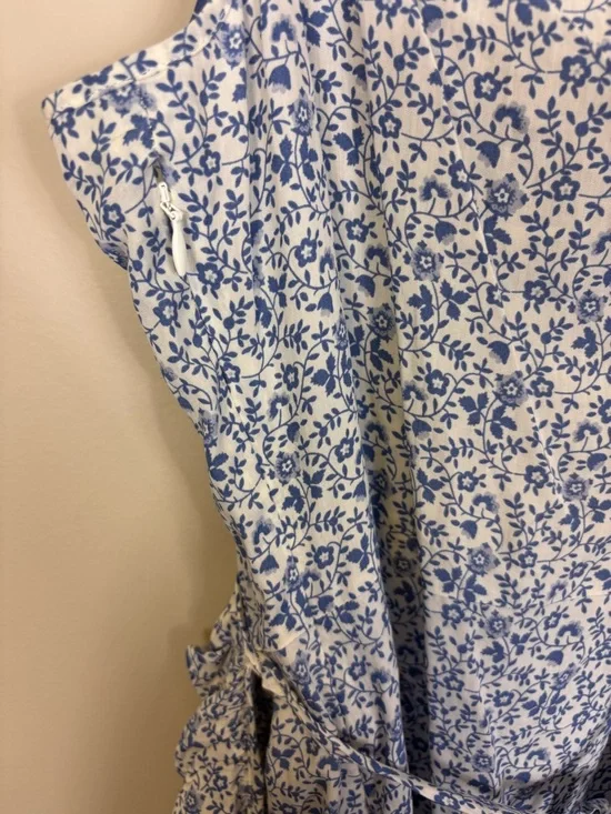 Madewell Blue & White Floral V Neck Wrap Dress with Ruffle Straps 6 - Picture 7 of 7